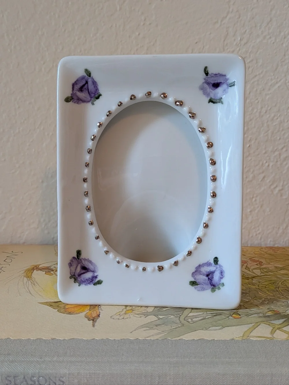 Vintage Lot Of Two Small Hand Painted Floral Porcelain Picture Frames Signed '79